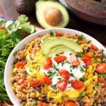 Instant Pot Quinoa Taco Bowls with garnishes