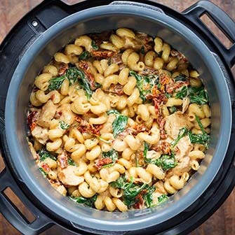 tuscan chicken pasta in a pressure cooker