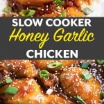 Slow Cooker Honey Garlic Chicken legs in a black crock