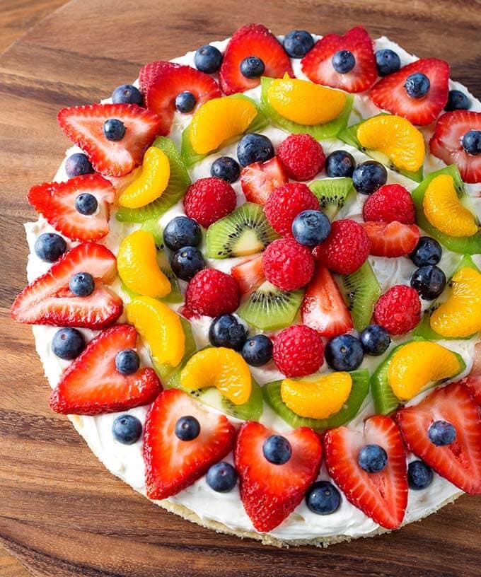 Fresh Fruit Pizza on wooden board