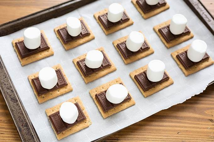 Uncooked Indoor Oven s'mores on baking sheet