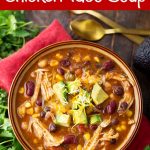 Instant Pot Chicken Taco Soup in brown bowl