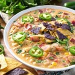 Jalapeño Popper Chicken Chili in a white bowl