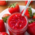 Instant Pot Strawberry Jam in a jar.