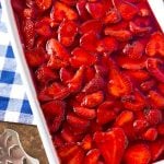 Strawberry Pretzel Jello Salad in white dish