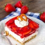 Strawberry Pretzel Jello Salad on white plate