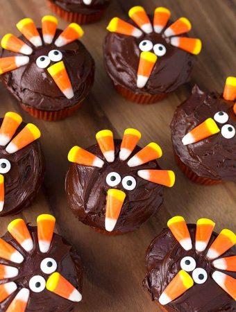 Several Candy Corn Turkey Thanksgiving Cupcakes