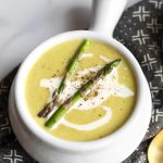 Asparagus Soup in a white bowl