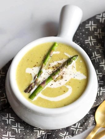 Asparagus Soup in a white bowl