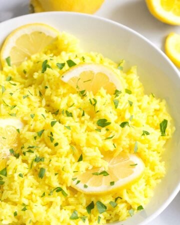 Instant Pot Lemon Rice in a white bowl