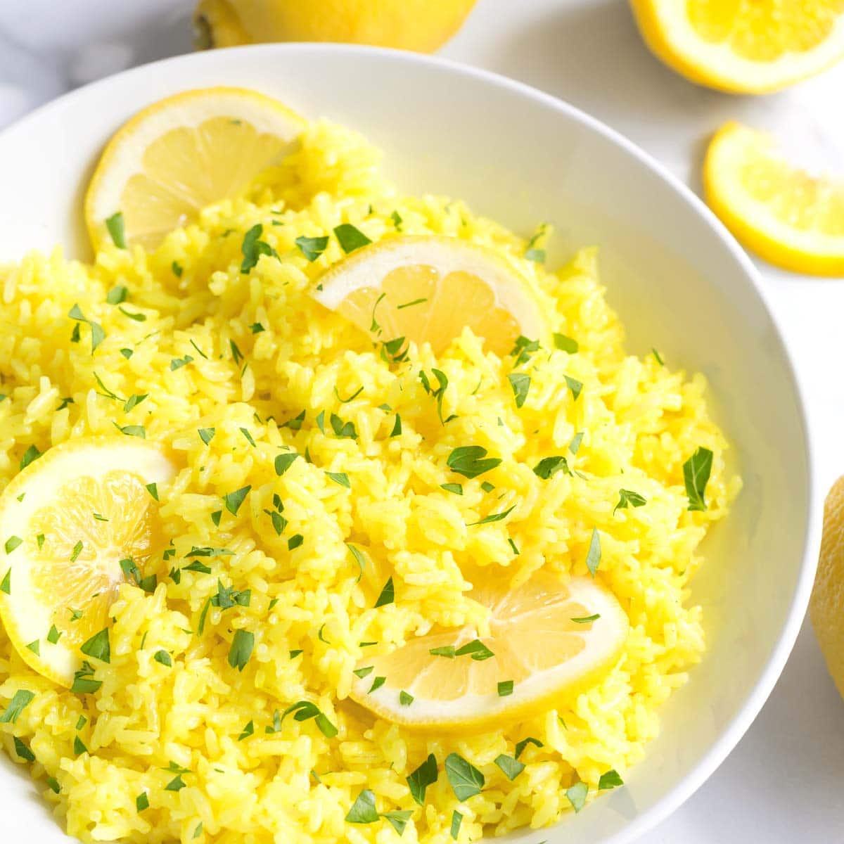 Instant Pot Lemon Rice in a white bowl