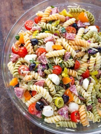 Italian Pasta Salad in a glass bowl