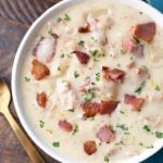 Slow Cooker Clam Chowder in a white bowl