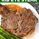 Air Fryer Rib Eye Steak on a white plate