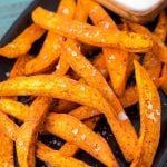 Air Fryer Sweet Potato Fries on black plate