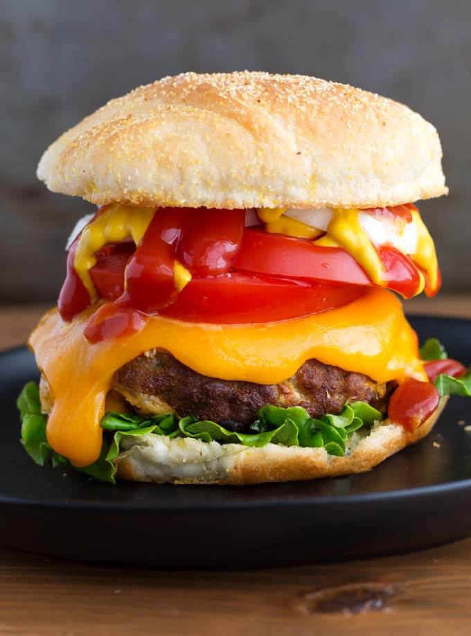 Air Fryer Turkey Burger on black plate