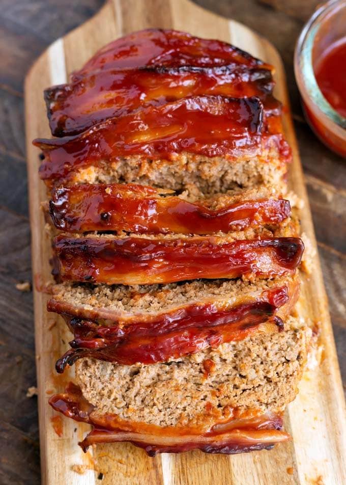 Sliced Turkey Meatloaf on wooden board