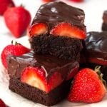 Chocolate Covered Strawberry Brownies on white plate