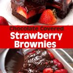 Chocolate Covered Strawberry Brownies on a white dish
