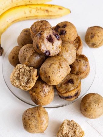 Several Instant Pot Banana Bread Bites on a glass plate