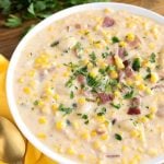 Instant Pot Corn Chowder in white bowl