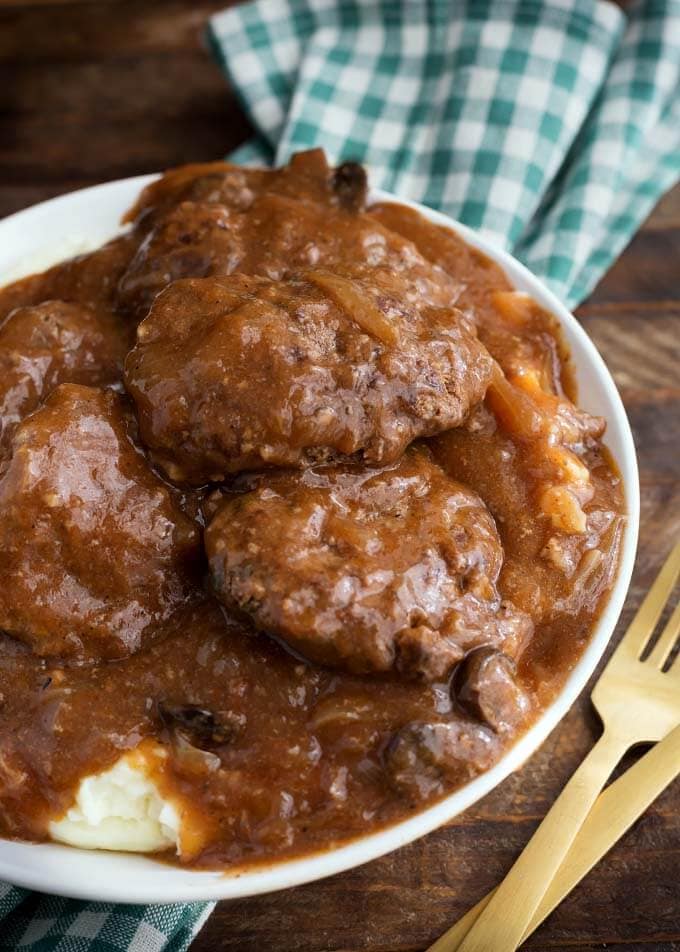 Salisbury Steak on white plate