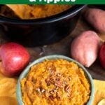 Slow Cooker Sweet Potatoes and Apples in black crock