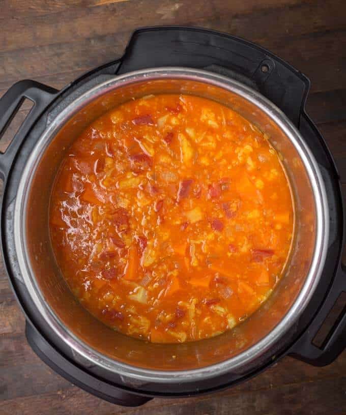 Vegetable curry in pot after cooking