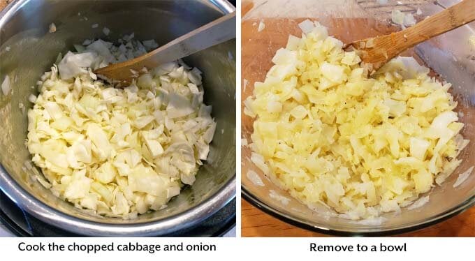 two process images showing the cooking of the chopped cabbage