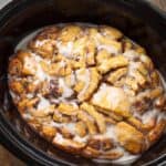 Slow Cooker Cinnamon Roll Casserole in cooker