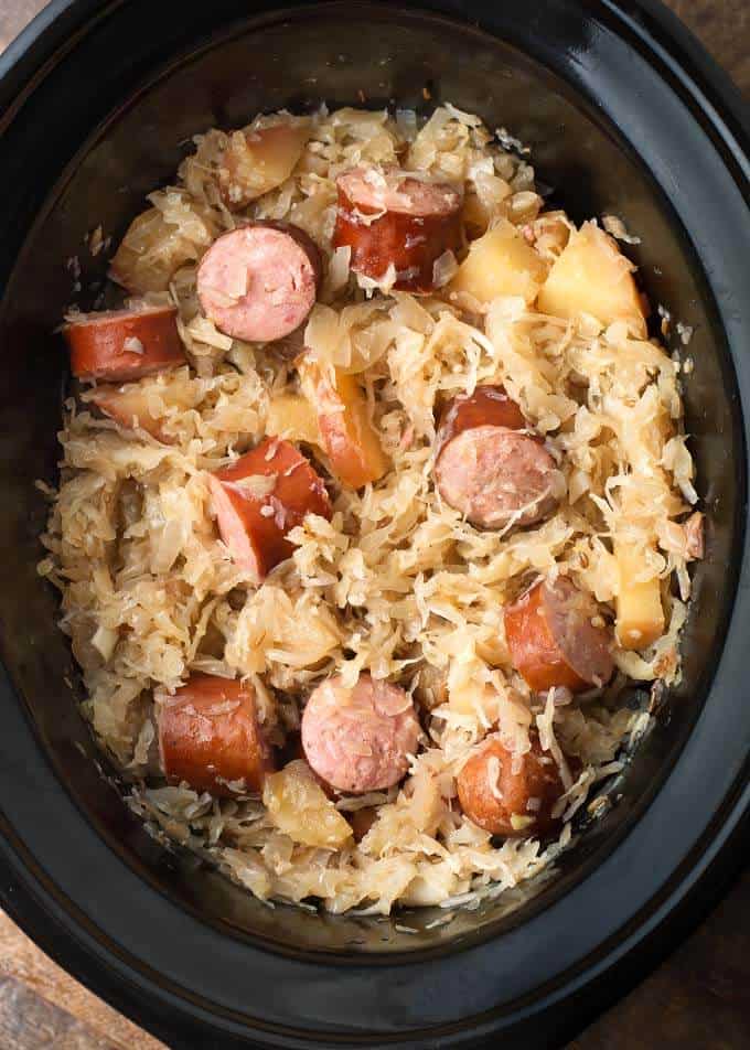 Slow Cooker Sauerkraut and Kielbasa - Simply Happy Foodie