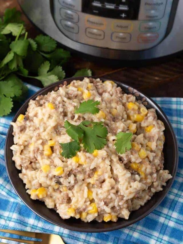 Cheesy Hamburger Rice Casserole in the Instant Pot Story Simply Happy
