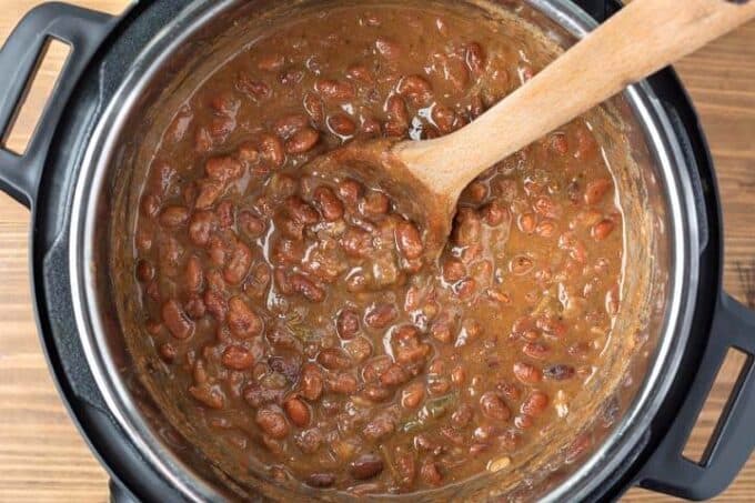 Instant Pot Mexican Pinto Beans looking into the pot