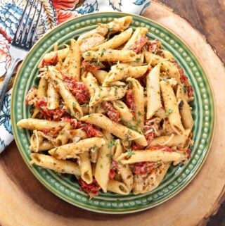 Instant Pot Pesto Pasta on green plate