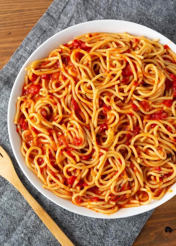 Instant Pot Roasted Red Pepper Pasta on white plate