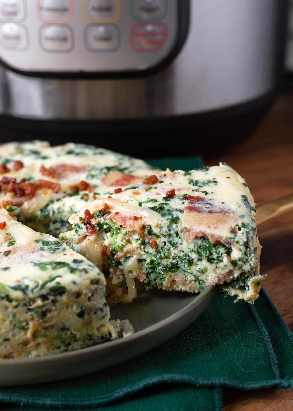 Instant Pot Spinach Bacon Crustless Quiche - Simply Happy Foodie
