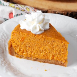 Instant Pot Sweet Potato Pie slice on a white plate