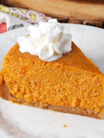 Instant Pot Sweet Potato Pie slice on a white plate