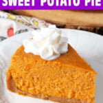 Instant Pot Sweet Potato Pie slice on a white plate