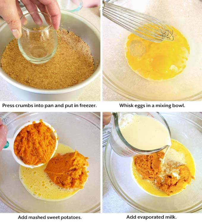 adding ingredients to Sweet Potato Pie steps collage