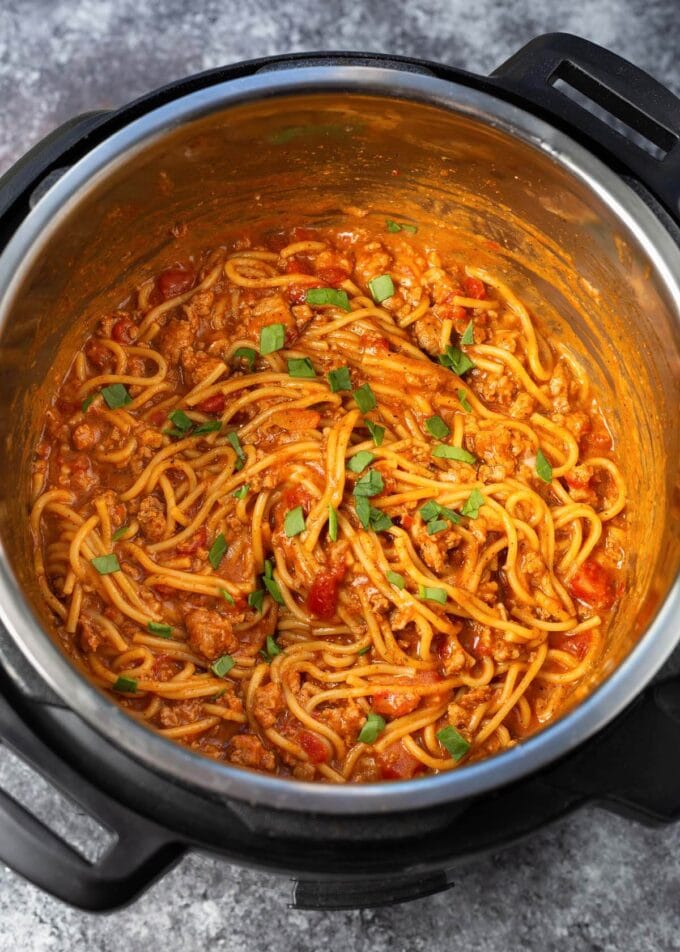 Instant Pot Taco Spaghetti in the pot