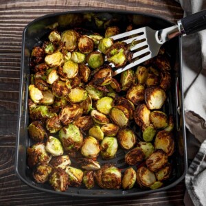 Air Fryer Brussels Sprouts in the air fryer basket