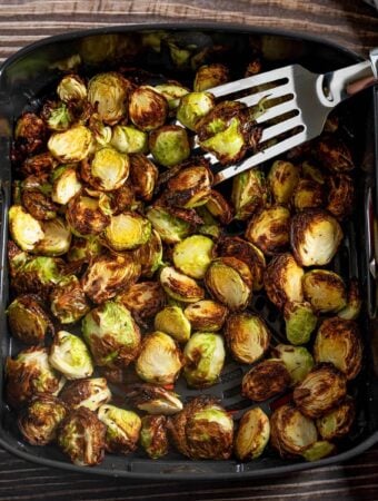 Air Fryer Brussels Sprouts in the air fryer basket