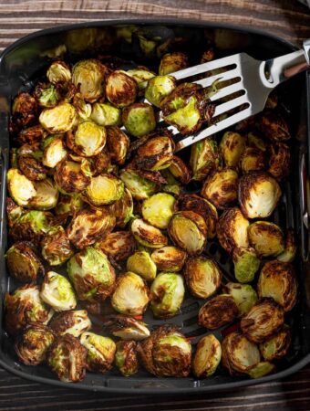 Air Fryer Brussels Sprouts in the air fryer basket