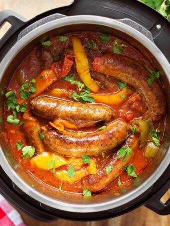 Instant Pot Sausage and Peppers in the IP from above