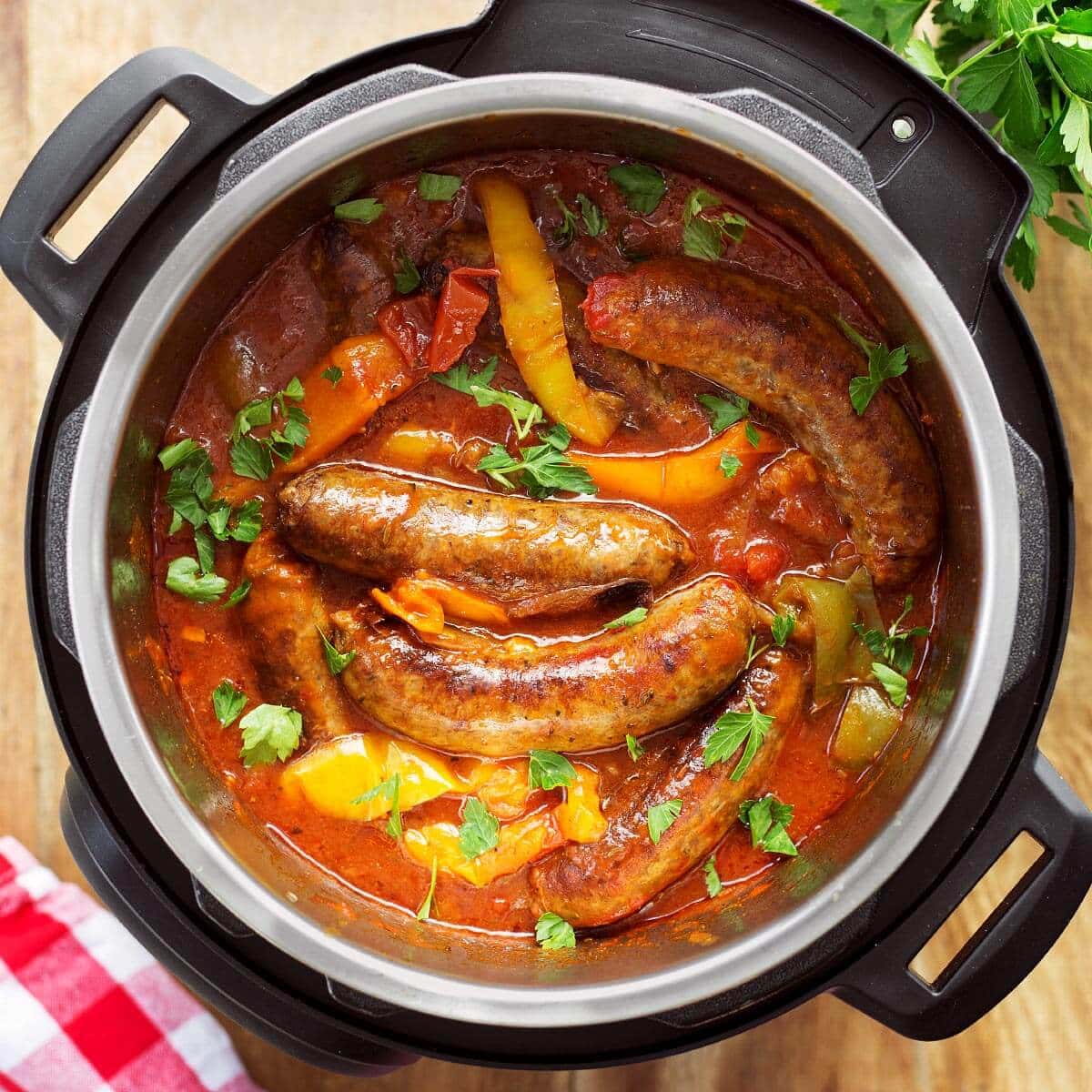 Instant Pot Sausage and Peppers in the IP from above