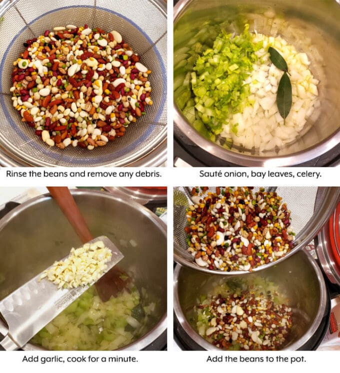 Bean Soup adding ingredients, sautéing onion