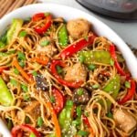 Instant Pot Lo Mein in a white dish