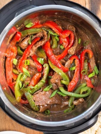 Instant Pot Pepper Steak in the pot from above