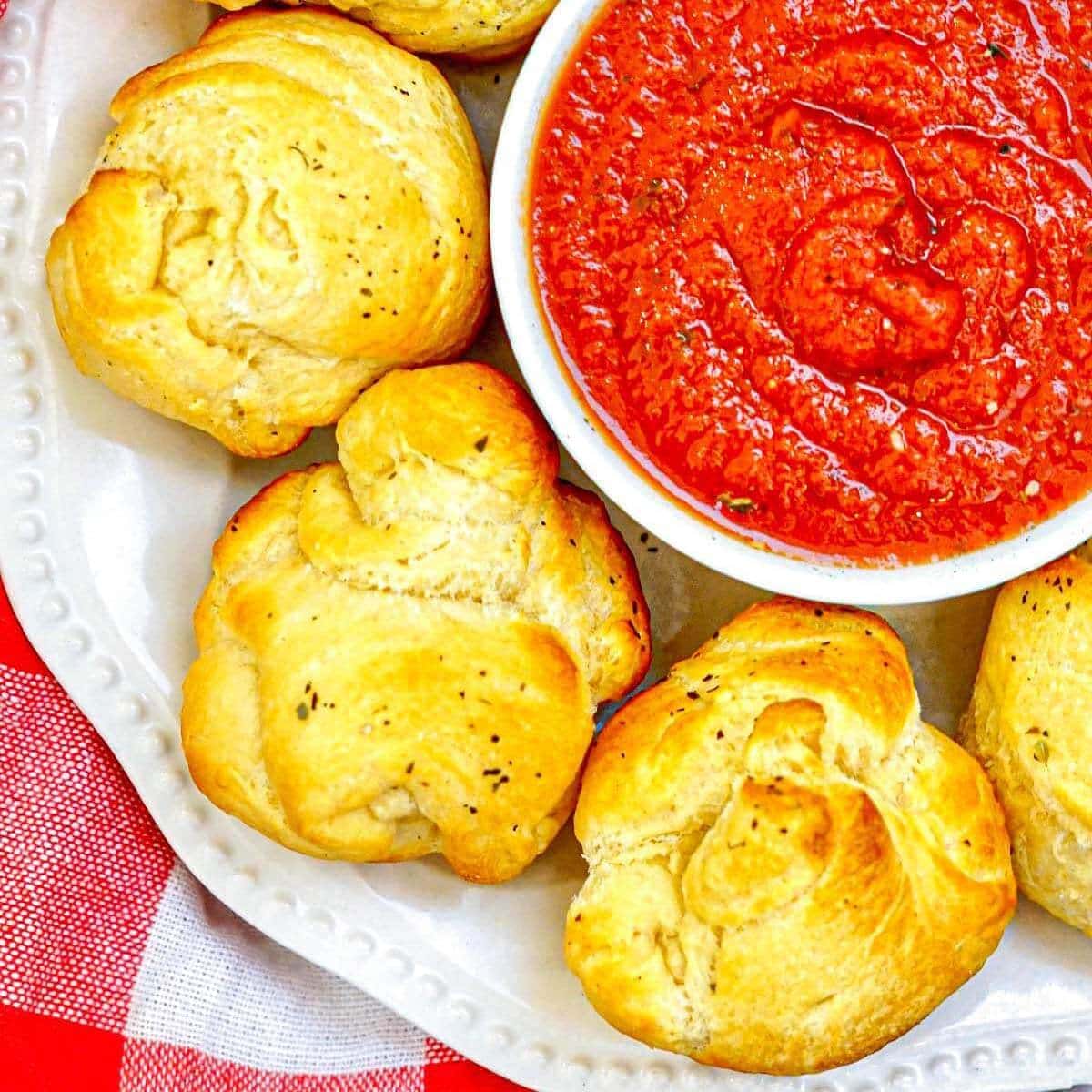 Air Fryer Mozzarella Balls close up with marinara sauce